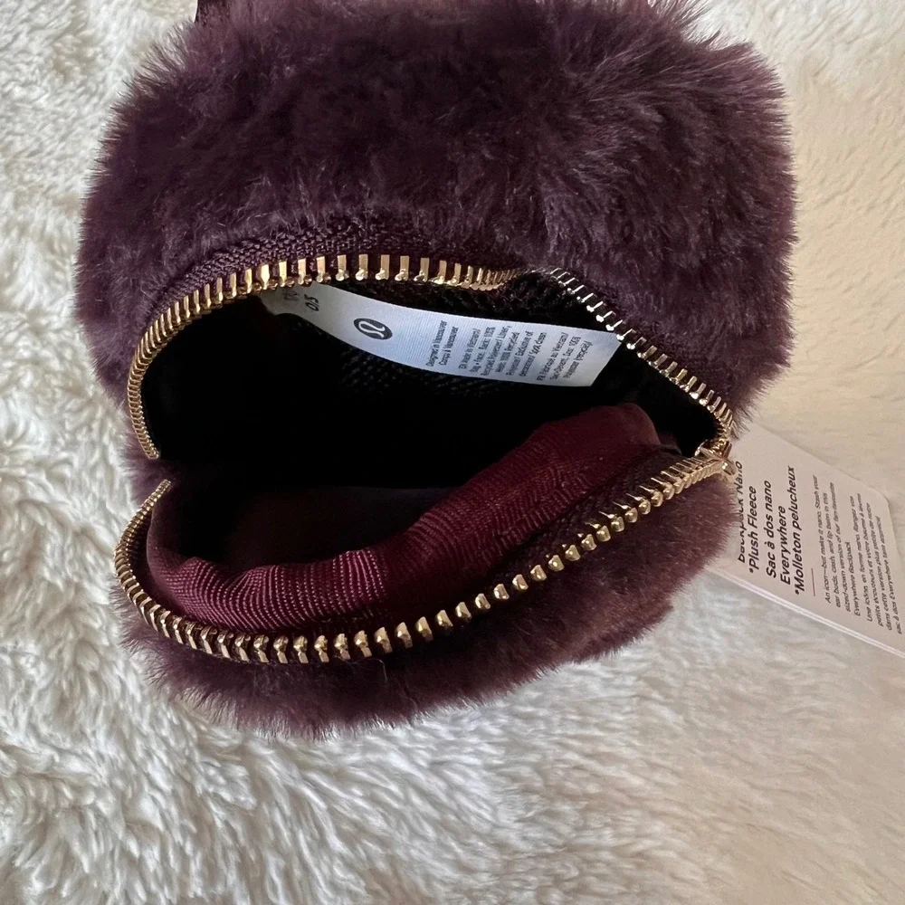Lululemon Everywhere Nano Backpack Plush Fleece Black Plum Gold Womens Accessory